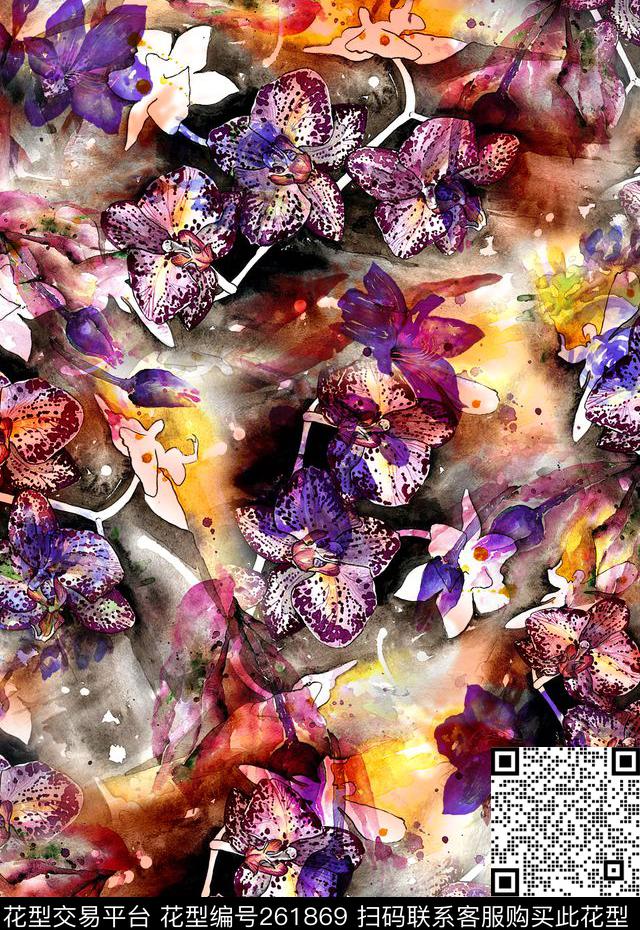 水彩花卉满地数码印花华亿平台下载（图片编号: 261869） - 瓦栏（Walan）