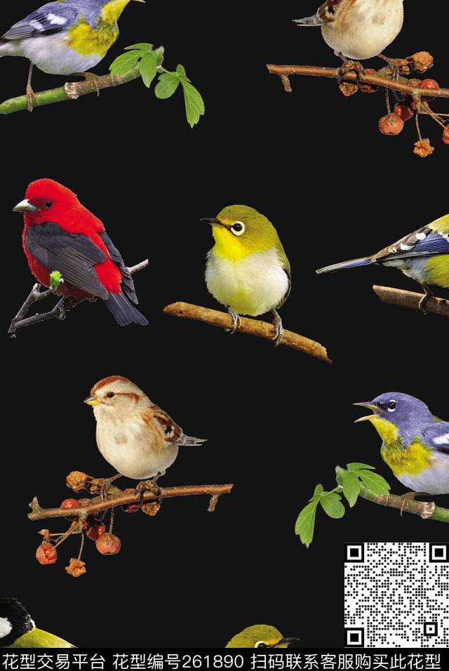 鸟类树枝数码印花华亿平台下载（图片编号: 261890） - 瓦栏（Walan）