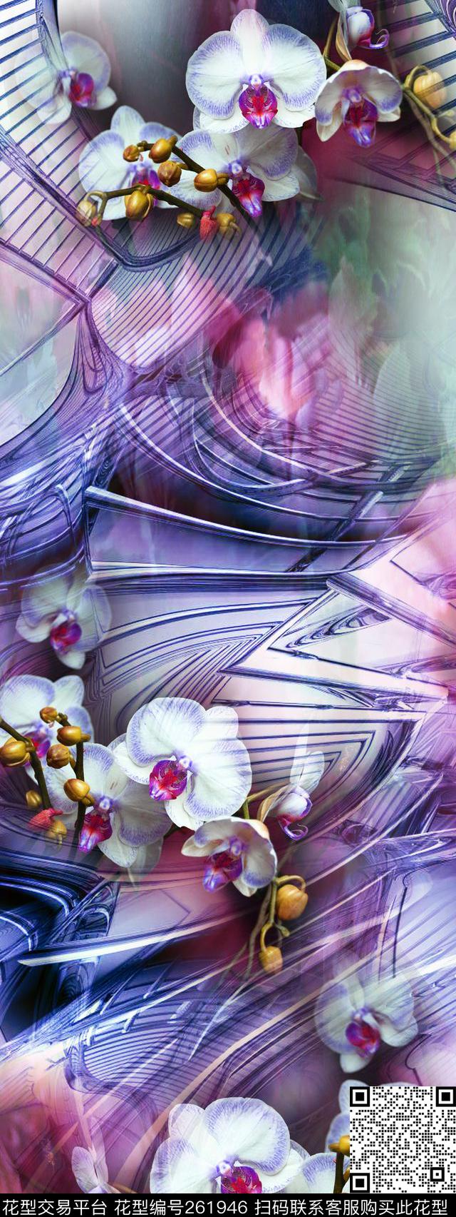 花卉曲线女装数码印花华亿平台下载（图片编号: 261946） - 瓦栏（Walan）