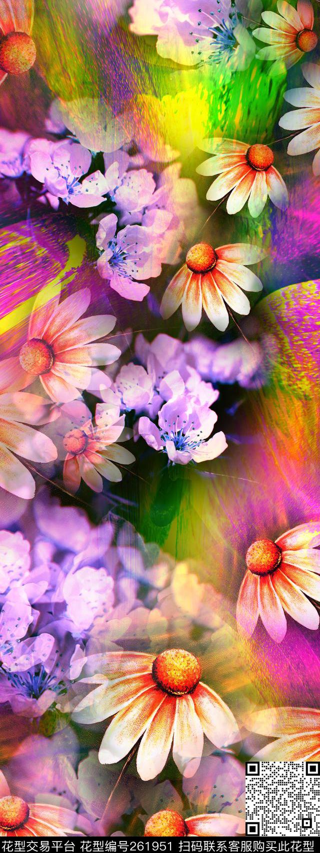 花卉植物迷幻数码印花华亿平台下载（图片编号: 261951） - 瓦栏（Walan）
