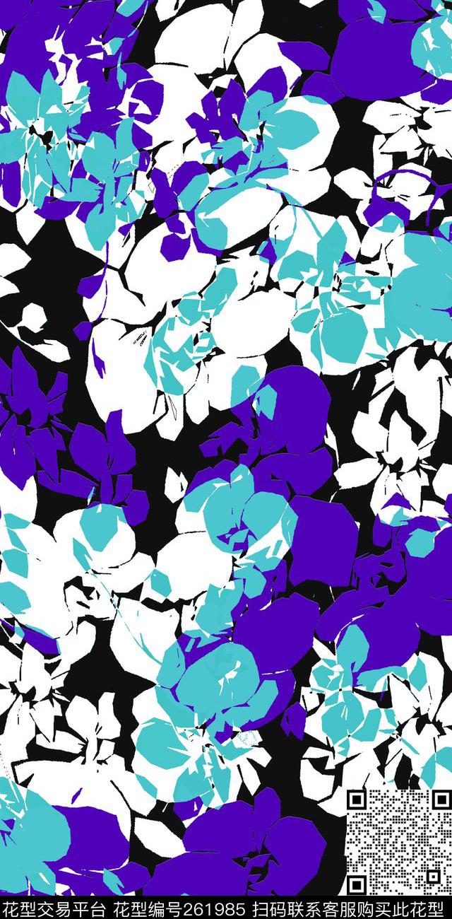 花卉写意块面传统印花华亿平台下载（图片编号: 261985） - 瓦栏（Walan）