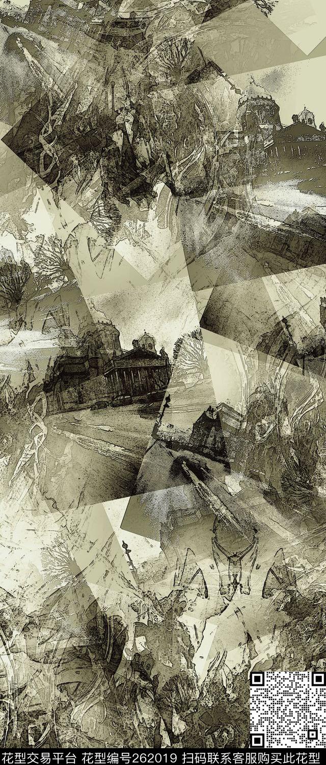 抽象复古女装数码印花华亿平台下载（图片编号: 262019） - 瓦栏（Walan）