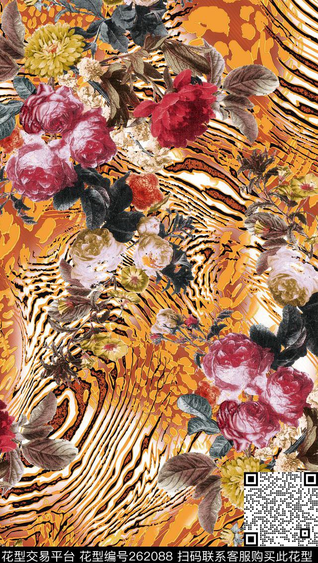 花卉斑纹抽象数码印花华亿平台下载（图片编号: 262088） - 瓦栏（Walan）