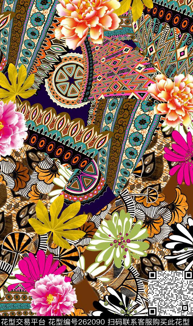 花卉民族风几何数码印花华亿平台下载（图片编号: 262090） - 瓦栏（Walan）