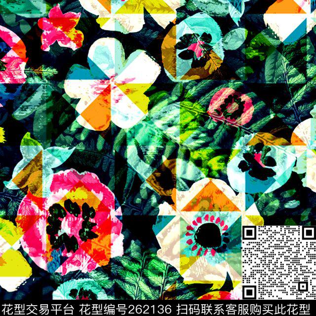 花卉格子拼凑数码印花华亿平台下载（图片编号: 262136） - 瓦栏（Walan）