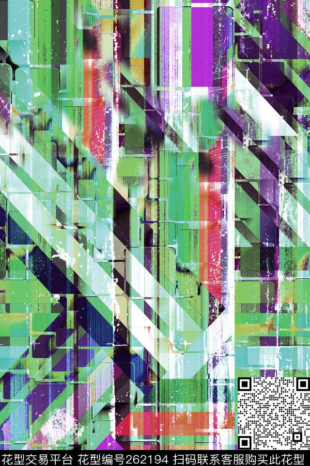 几何条纹多彩数码印花华亿平台下载（图片编号: 262194） - 瓦栏（Walan）