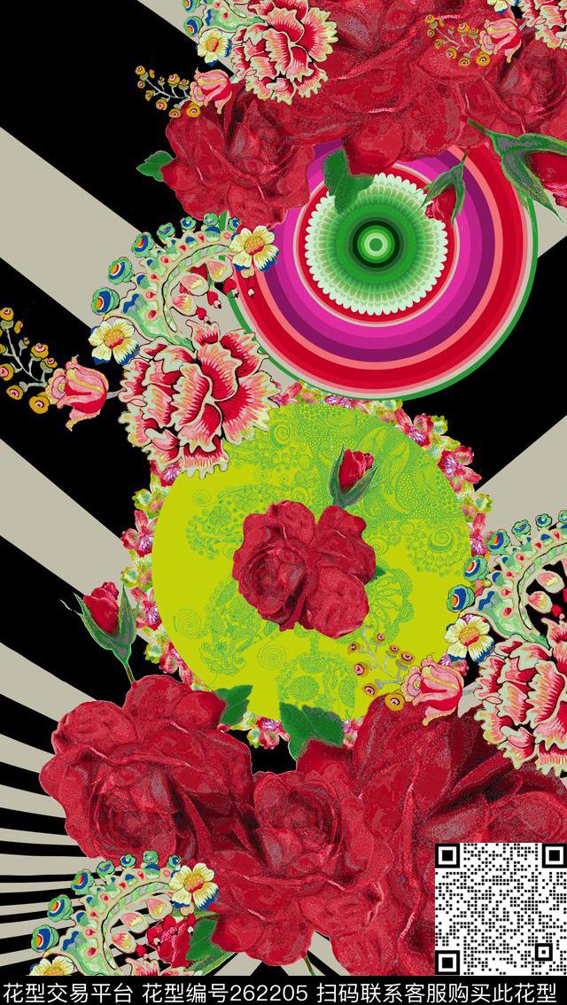 波普风花卉黑白数码印花华亿平台下载（图片编号: 262205） - 瓦栏（Walan）