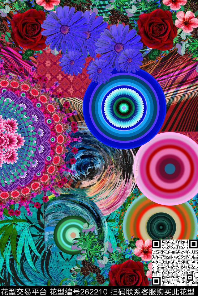 花卉几何拼接数码印花华亿平台下载（图片编号: 262210） - 瓦栏（Walan）