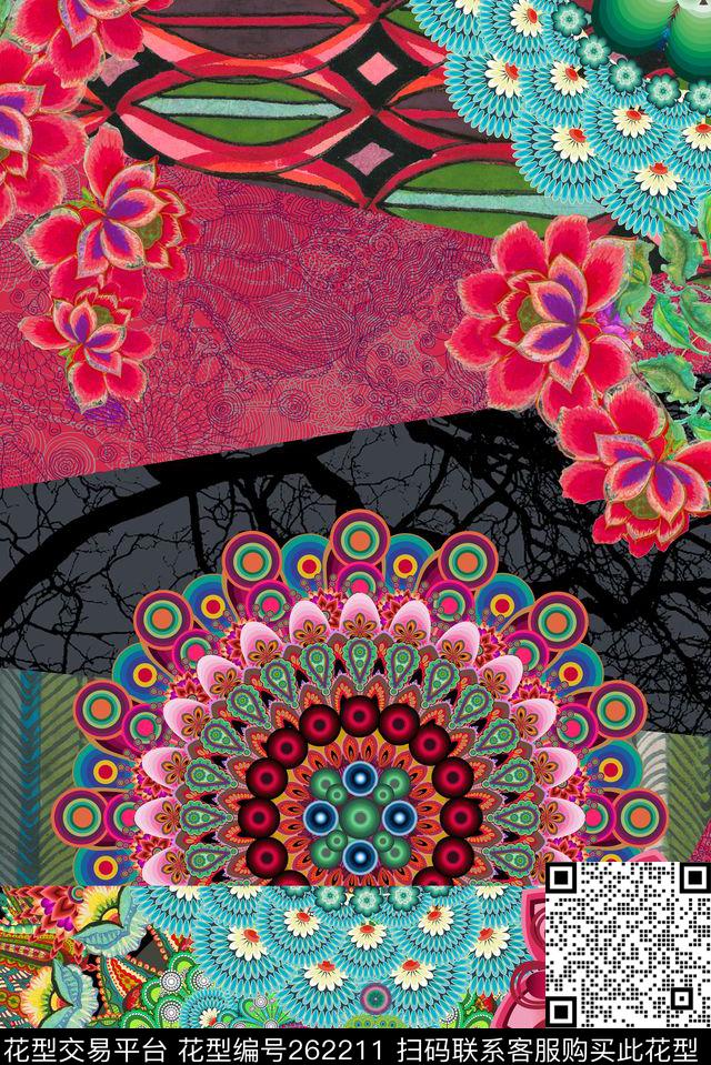 几何拼接复古数码印花华亿平台下载（图片编号: 262211） - 瓦栏（Walan）