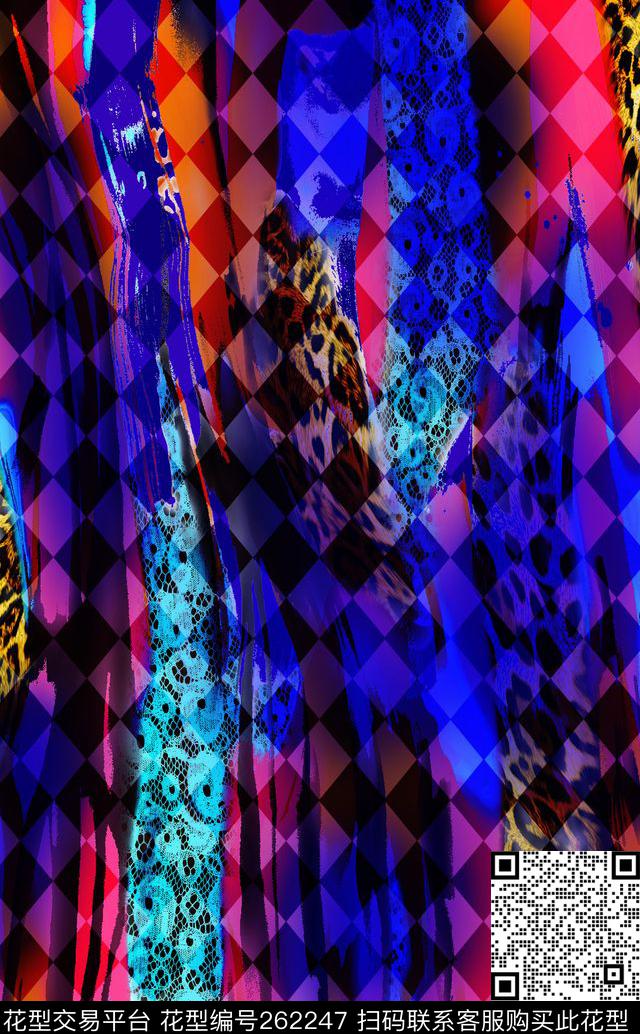 豹纹格子炫彩数码印花华亿平台下载（图片编号: 262247） - 瓦栏（Walan）