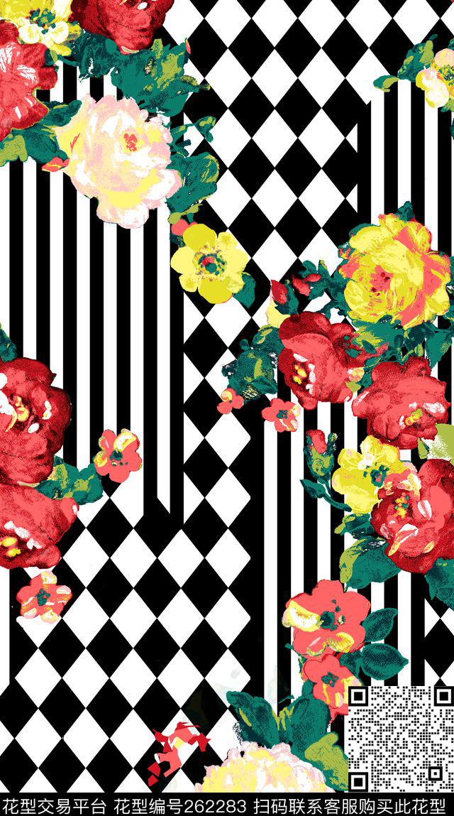 传统印花花卉格子条纹花卉传统印花华亿平台下载（图片编号: 262283） - 瓦栏（Walan）