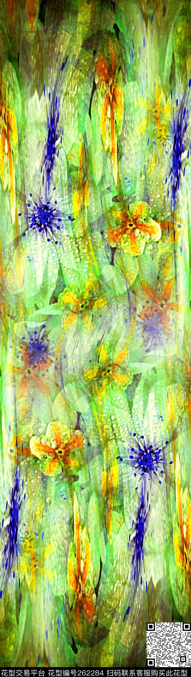 花卉抽象定位数码印花华亿平台下载（图片编号: 262284） - 瓦栏（Walan）