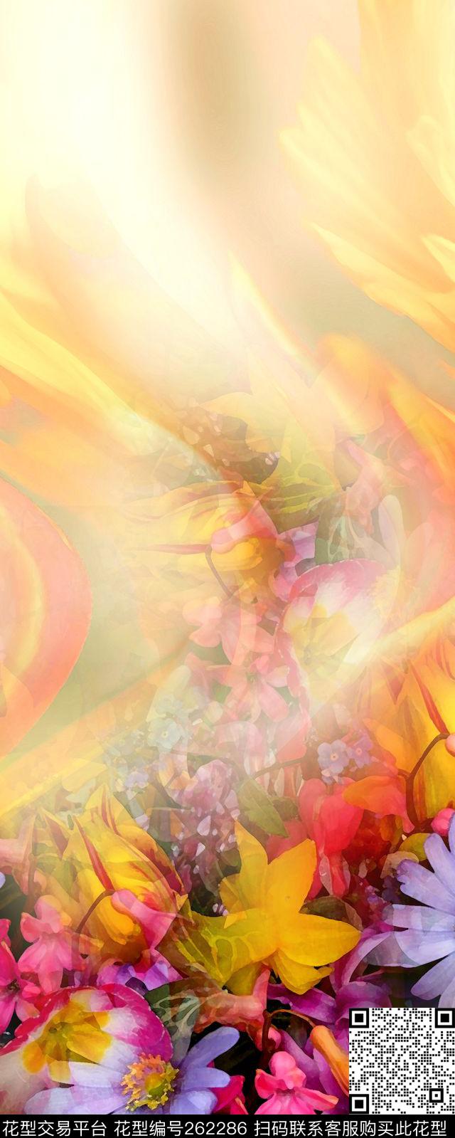 花卉定位炫彩数码印花华亿平台下载（图片编号: 262286） - 瓦栏（Walan）