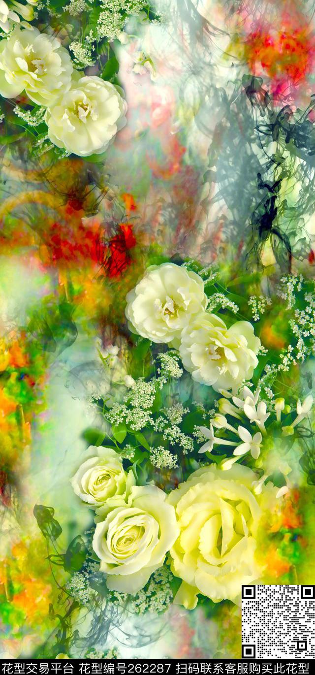 花卉定位华丽数码印花华亿平台下载（图片编号: 262287） - 瓦栏（Walan）