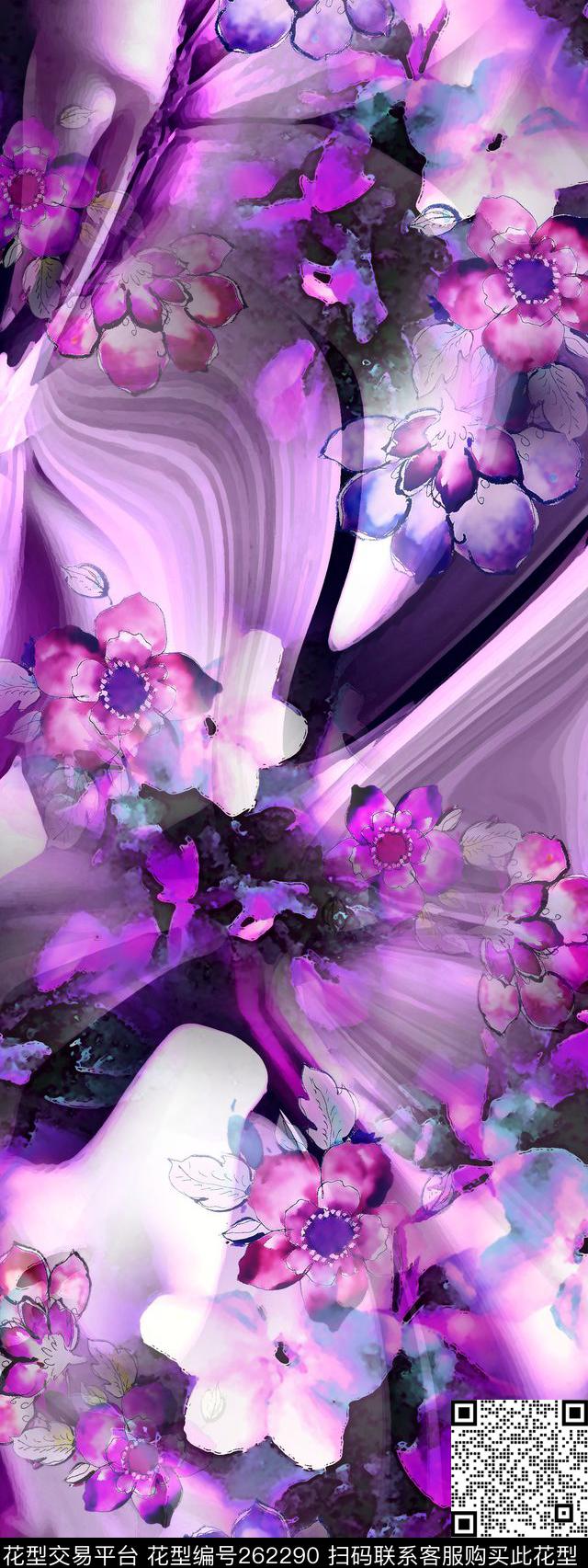 花卉紫色浪漫数码印花华亿平台下载（图片编号: 262290） - 瓦栏（Walan）