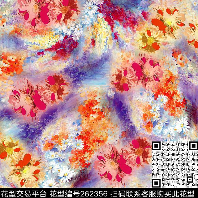 抽象花卉满版数码印花华亿平台下载（图片编号: 262356） - 瓦栏（Walan）