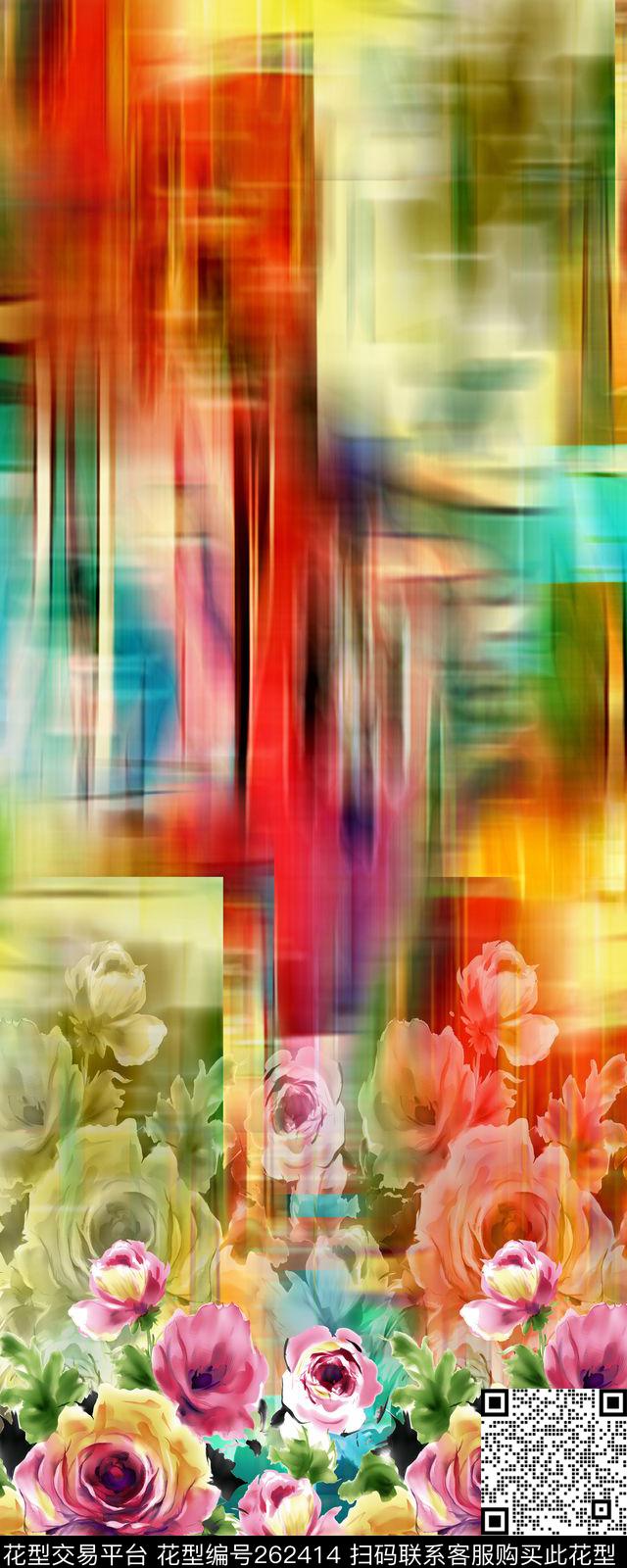 花卉定位炫彩数码印花华亿平台下载（图片编号: 262414） - 瓦栏（Walan）