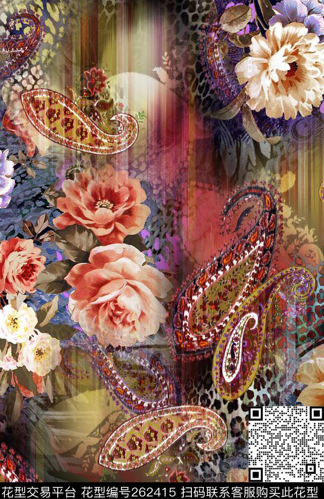 花卉佩兹利古典数码印花华亿平台下载（图片编号: 262415） - 瓦栏（Walan）
