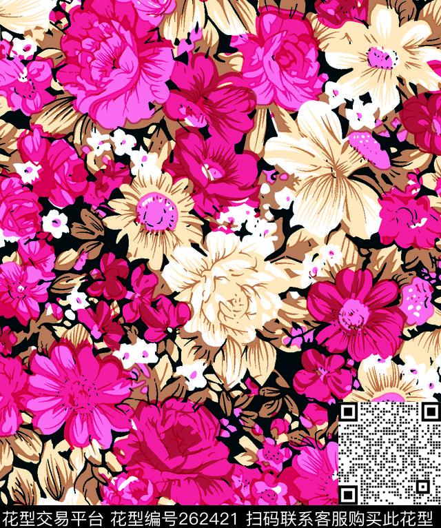 花卉满地植物传统印花华亿平台下载（图片编号: 262421） - 瓦栏（Walan）
