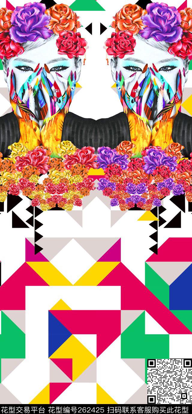 几何人物拼接数码印花华亿平台下载（图片编号: 262425） - 瓦栏（Walan）