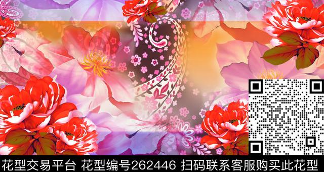 花卉佩兹利植物数码印花华亿平台下载（图片编号: 262446） - 瓦栏（Walan）