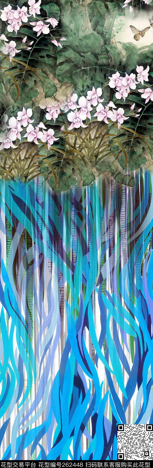 花卉蝴蝶植物数码印花华亿平台下载（图片编号: 262448） - 瓦栏（Walan）