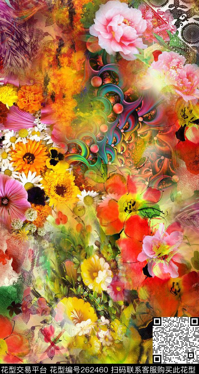 花卉斑纹满地数码印花华亿平台下载（图片编号: 262460） - 瓦栏（Walan）