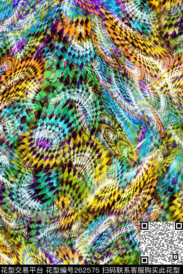 抽象几何线条数码印花华亿平台下载（图片编号: 262575） - 瓦栏（Walan）