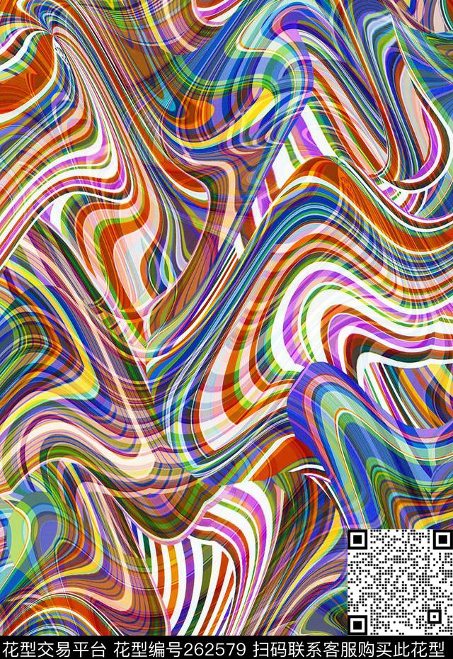 线条波浪抽象数码印花华亿平台下载（图片编号: 262579） - 瓦栏（Walan）