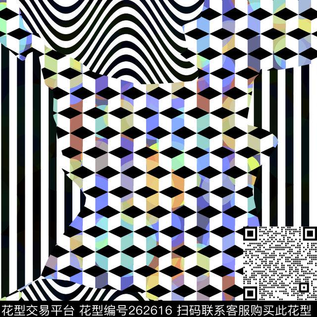 条纹几何拼接数码印花华亿平台下载（图片编号: 262616） - 瓦栏（Walan）