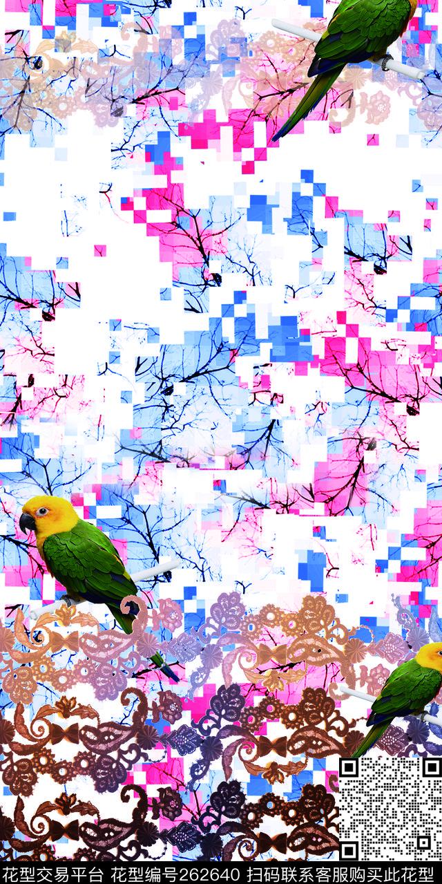 蕾丝几何鸟类数码印花华亿平台下载（图片编号: 262640） - 瓦栏（Walan）