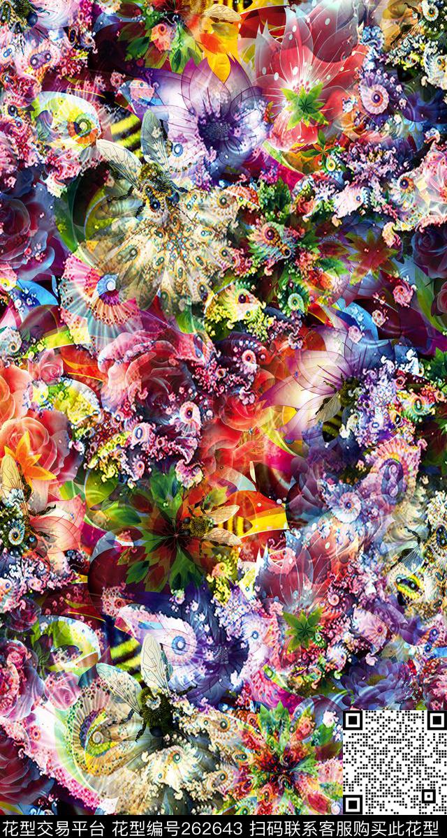 花卉植物满地数码印花华亿平台下载（图片编号: 262643） - 瓦栏（Walan）