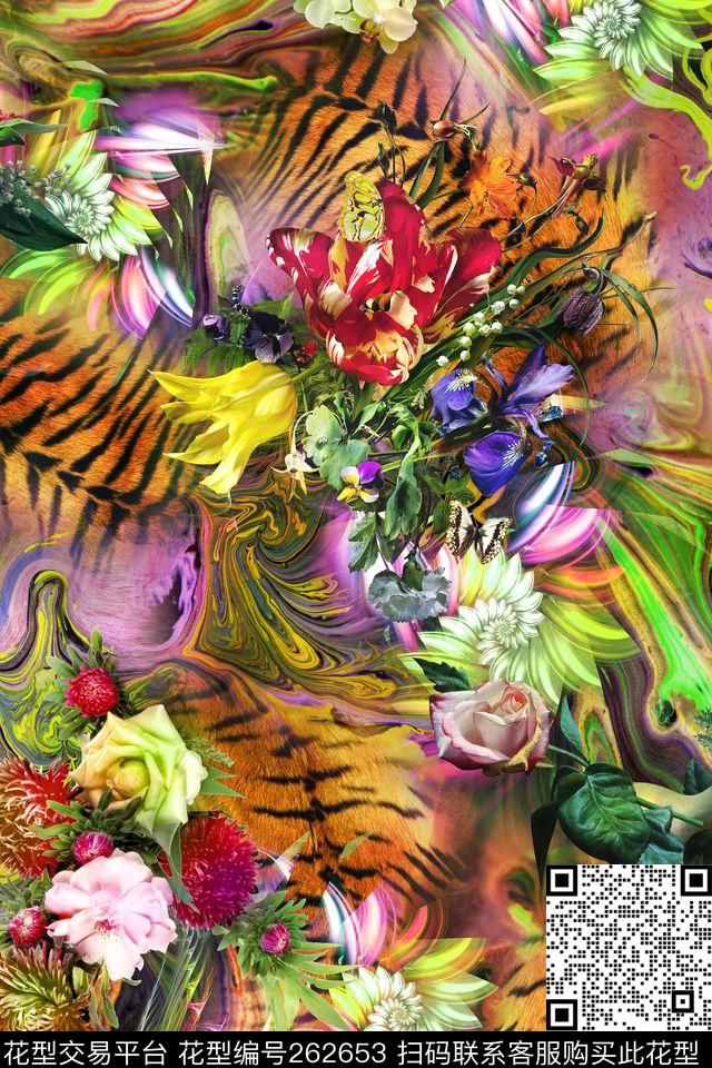 花卉动物纹曲线数码印花华亿平台下载（图片编号: 262653） - 瓦栏（Walan）