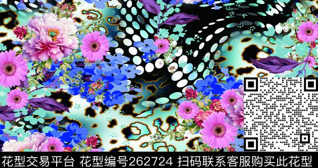 花卉纹理曲线数码印花华亿平台下载（图片编号: 262724） - 瓦栏（Walan）
