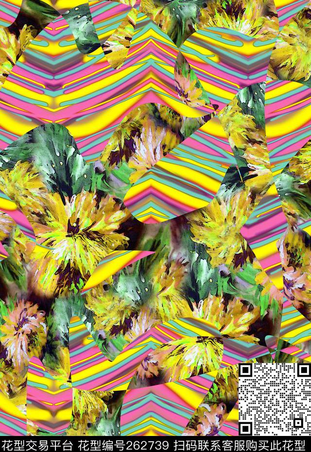 条纹几何花卉数码印花华亿平台下载（图片编号: 262739） - 瓦栏（Walan）