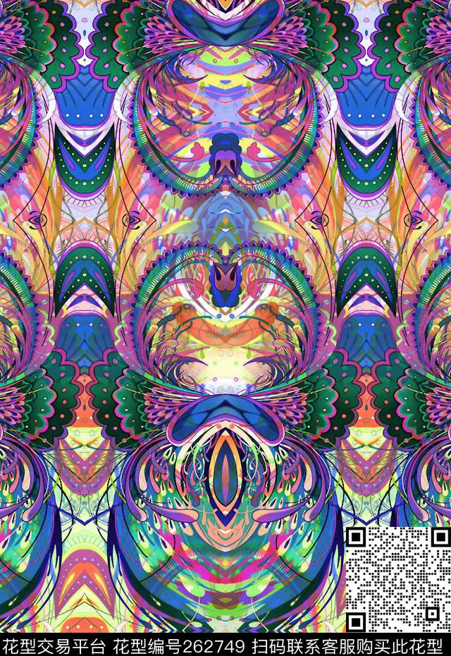 对称民族风几何数码印花华亿平台下载（图片编号: 262749） - 瓦栏（Walan）