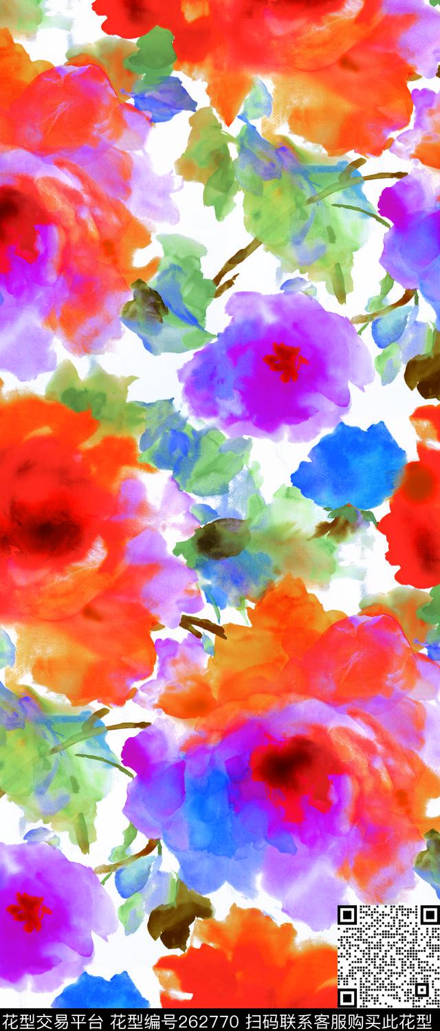 花卉水墨淡雅数码印花华亿平台下载（图片编号: 262770） - 瓦栏（Walan）