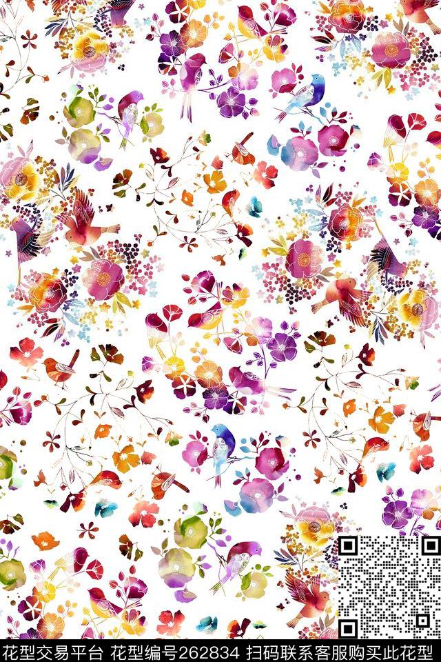 花卉淡雅清新数码印花华亿平台下载（图片编号: 262834） - 瓦栏（Walan）