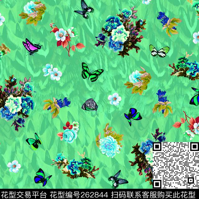 花卉蝴蝶组合数码印花华亿平台下载（图片编号: 262844） - 瓦栏（Walan）
