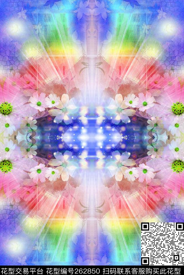 花卉抽象炫彩数码印花华亿平台下载（图片编号: 262850） - 瓦栏（Walan）