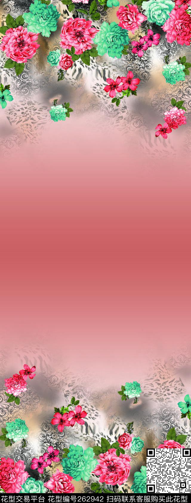 花卉定位复古数码印花华亿平台下载（图片编号: 262942） - 瓦栏（Walan）