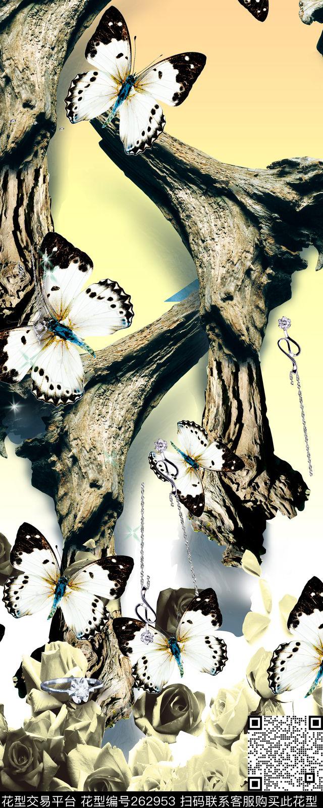 花卉树枝意境数码印花华亿平台下载（图片编号: 262953） - 瓦栏（Walan）