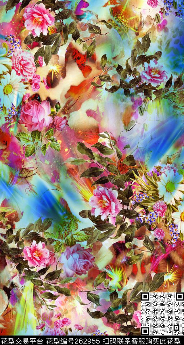 花卉缤纷绚丽数码印花华亿平台下载（图片编号: 262955） - 瓦栏（Walan）