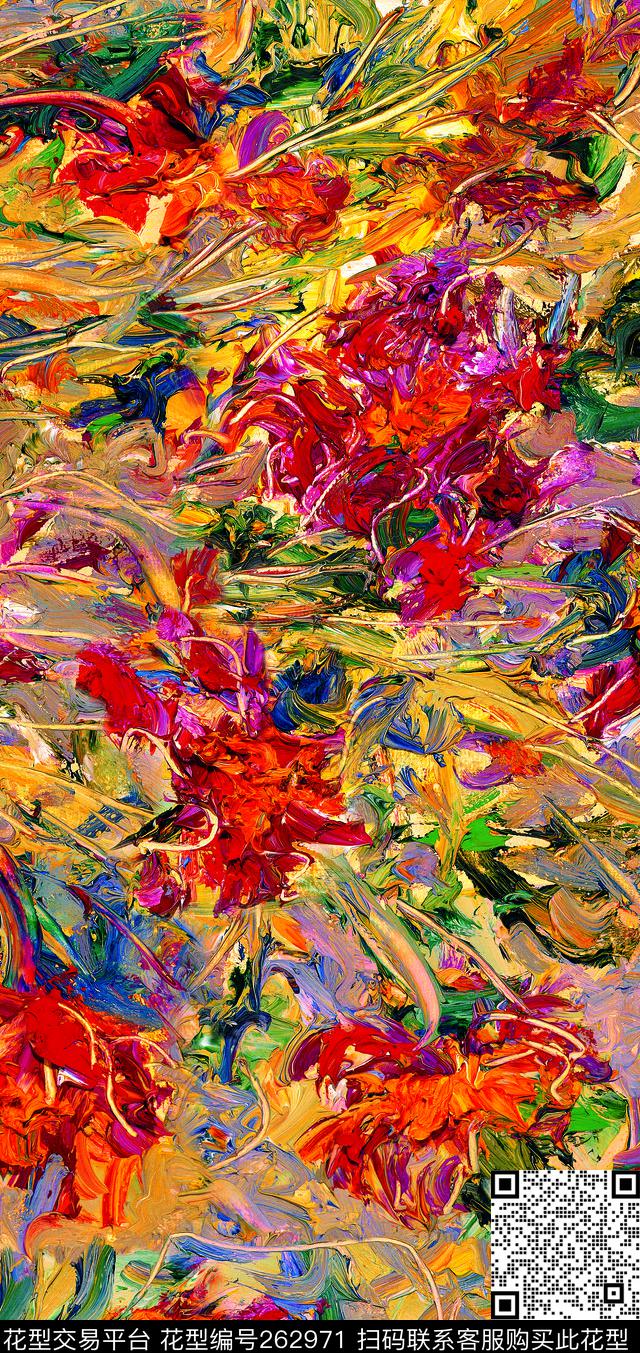 花卉油画抽象数码印花华亿平台下载（图片编号: 262971） - 瓦栏（Walan）