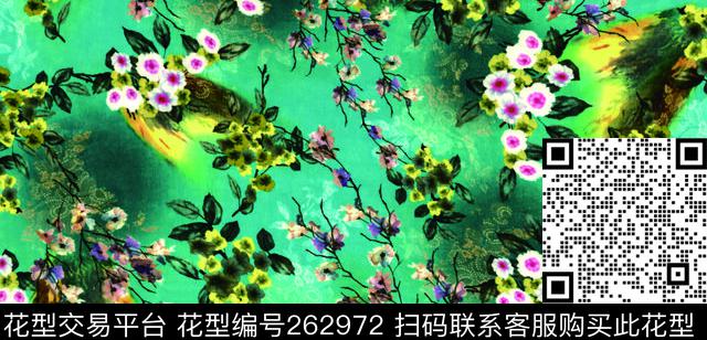 花卉水墨写意数码印花华亿平台下载（图片编号: 262972） - 瓦栏（Walan）