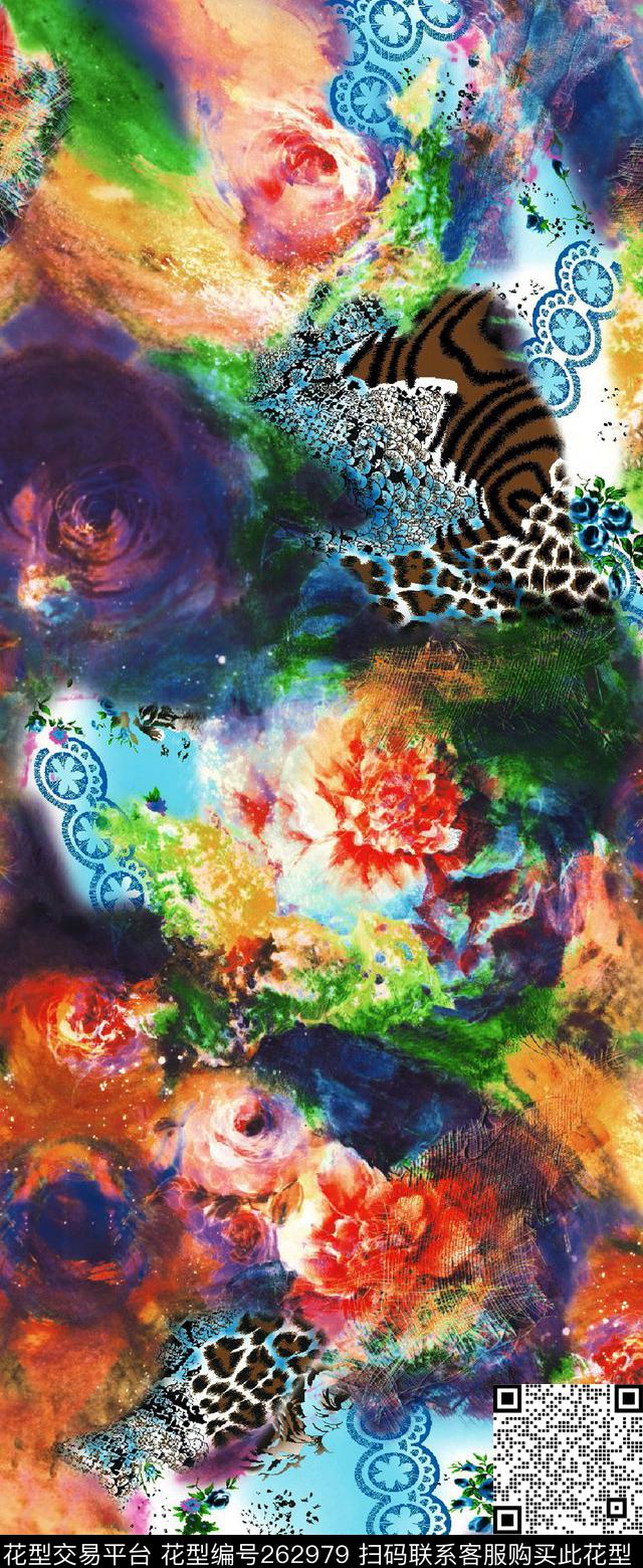 花卉抽象斑纹数码印花华亿平台下载（图片编号: 262979） - 瓦栏（Walan）