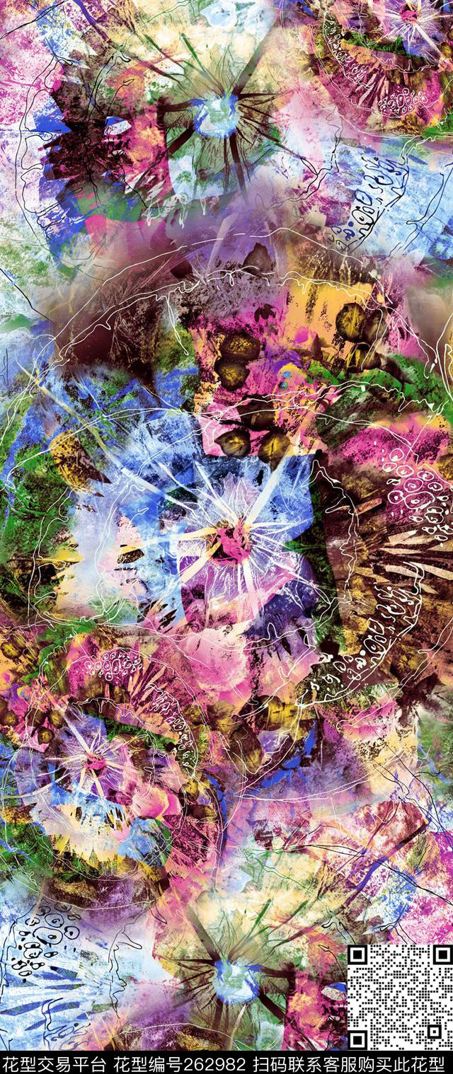 花卉烂漫淡雅数码印花华亿平台下载（图片编号: 262982） - 瓦栏（Walan）