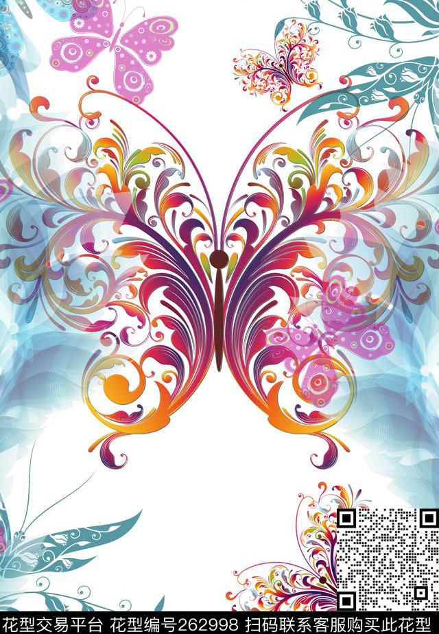 渐变动物蝴蝶数码印花华亿平台下载（图片编号: 262998） - 瓦栏（Walan）