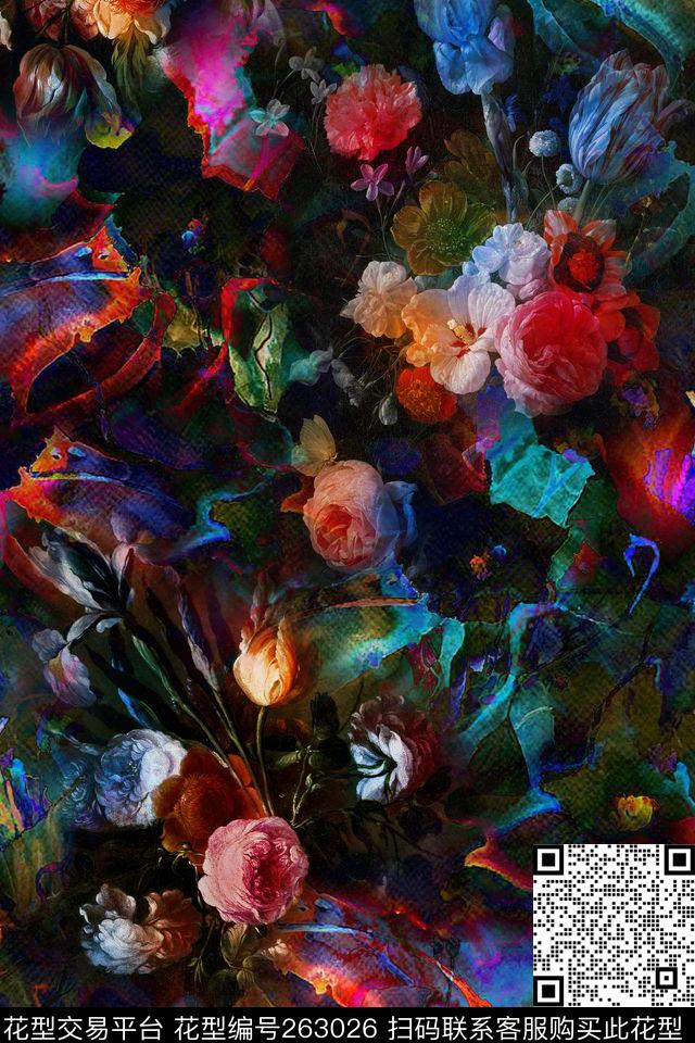 花卉炫彩迷幻数码印花华亿平台下载（图片编号: 263026） - 瓦栏（Walan）