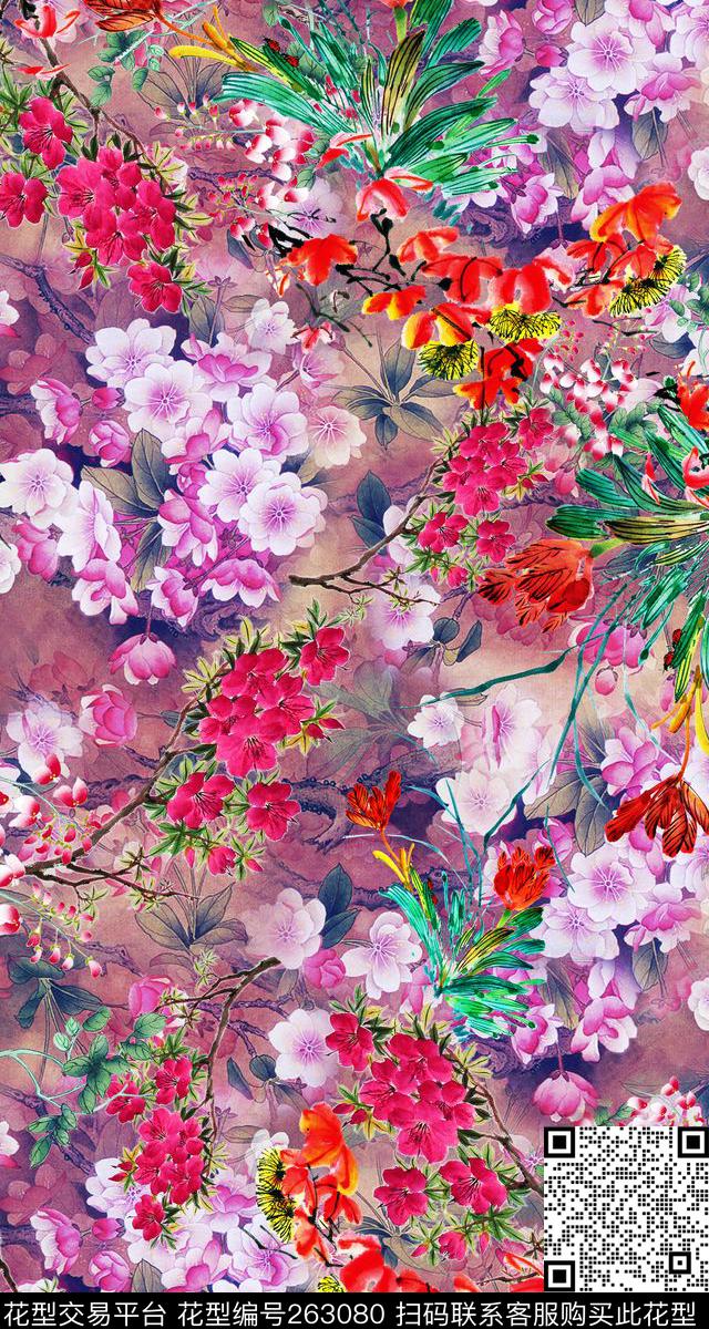 花卉古典高贵数码印花华亿平台下载（图片编号: 263080） - 瓦栏（Walan）